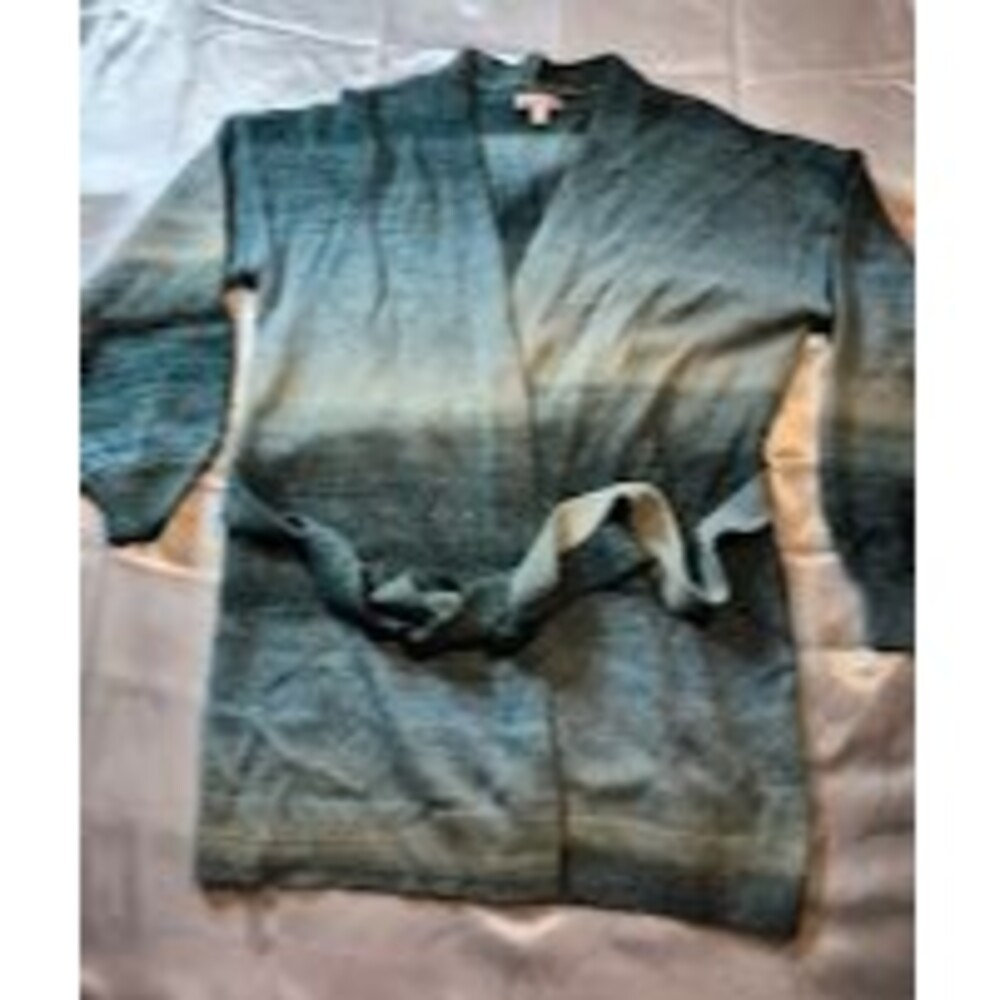 Lauren Conrad Ombre Long Cardigan Sweater XL Green Blue Knit Belted #202